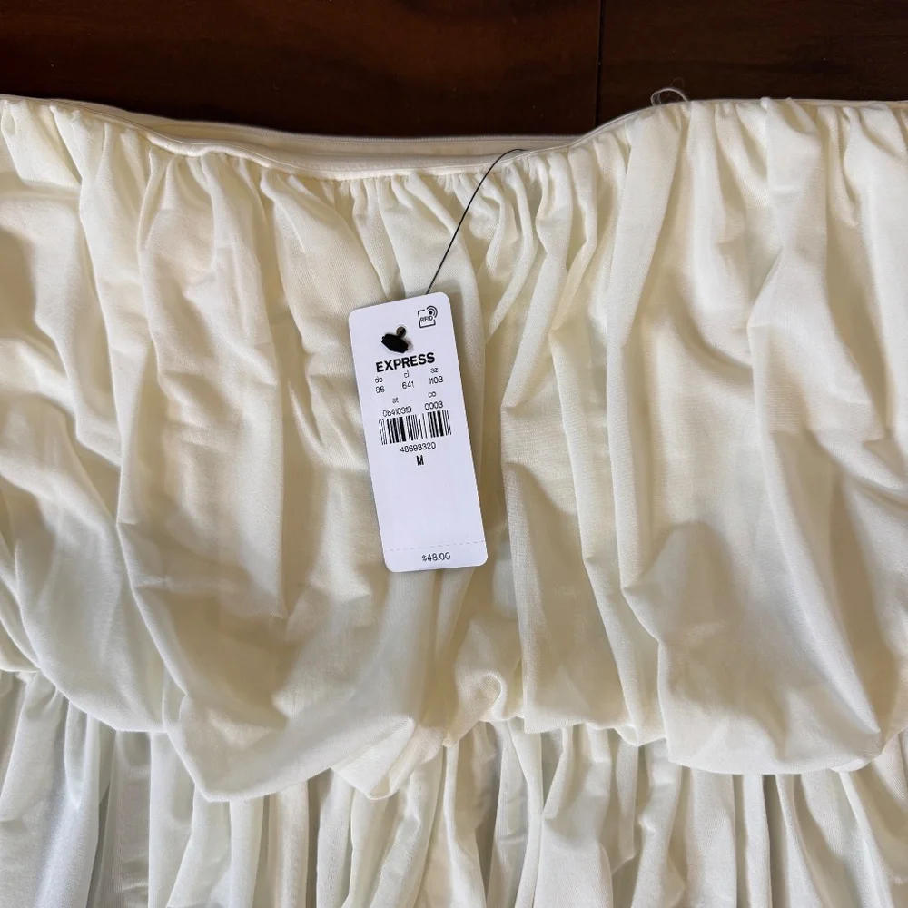 EXPRESS RUCHED STRAPLESS IVORY PEPLUM TUBE TOP - Picture 10 of 13